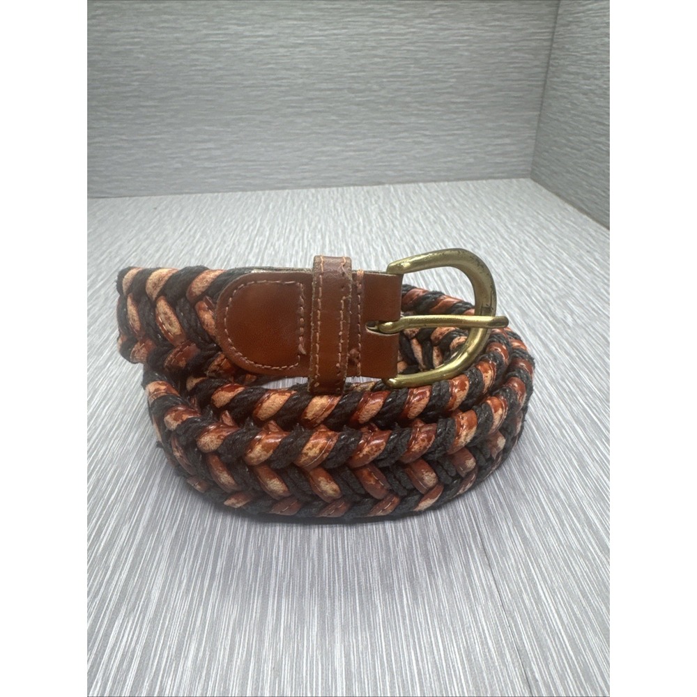 Stefano Vernizzi Braided Leather Belt Multicolor Brass Buckle Italy Men 36-38